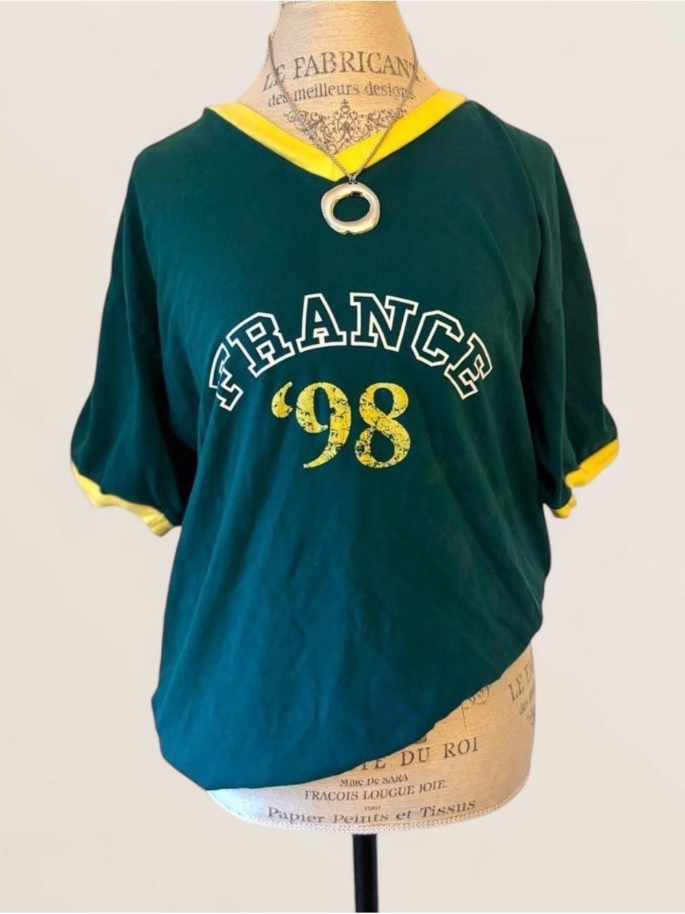 Urban Outfitters France '98 Green & Yellow V-Neck Tee